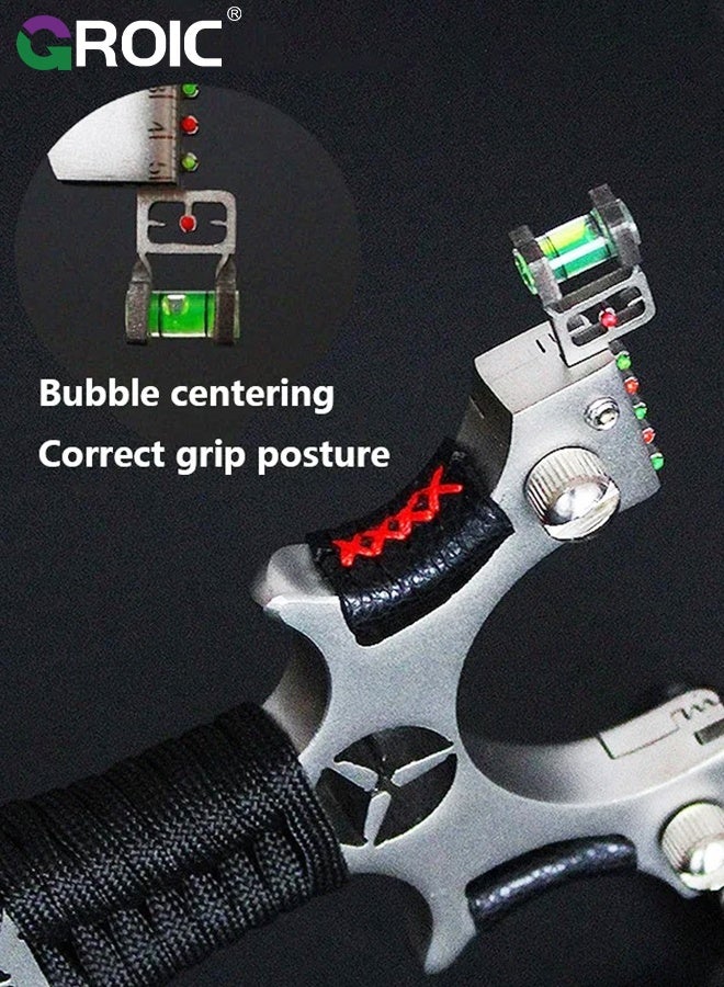 GROIC Professional Slingshots Set, Heavy Duty Flat Band Slingshot with Level Gauge, Laser Slingshot High Precision Flat Leather Slingshot with Laser Fast Bow Special for Outdoor Hunting Catapult  (Silver&Yellow) - Image 4