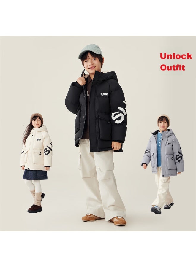 Hodo Kids Hooded 90% Down Thickened Warm Winter Puffer Jacket Off-white 110 - Image 2