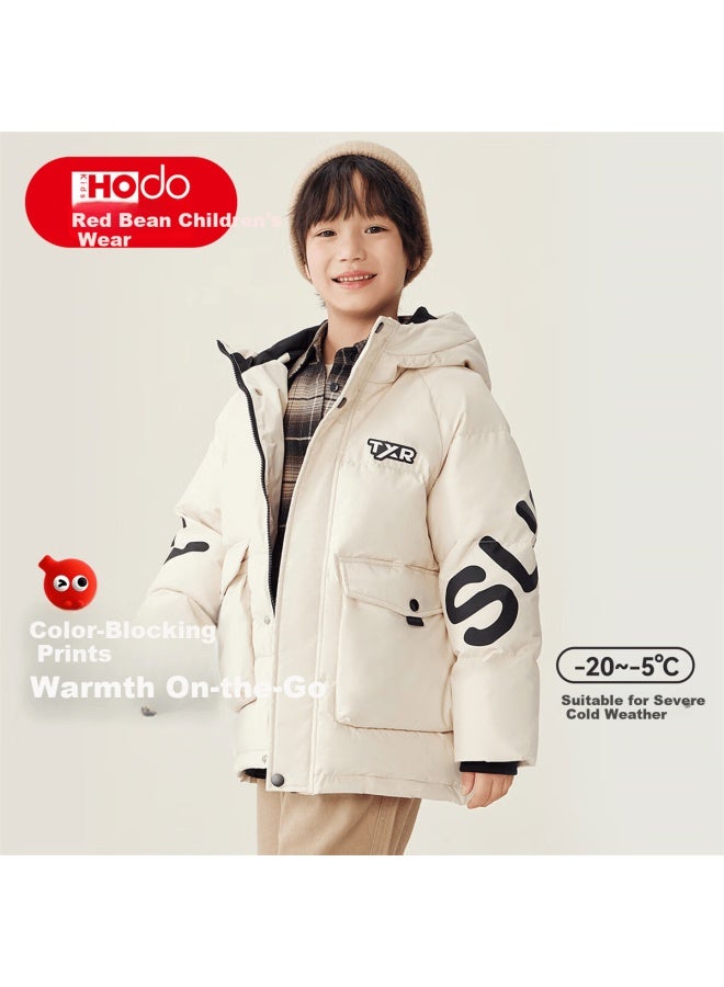 Hodo Kids Hooded 90% Down Thickened Warm Winter Puffer Jacket Off-white 110 - Image 1