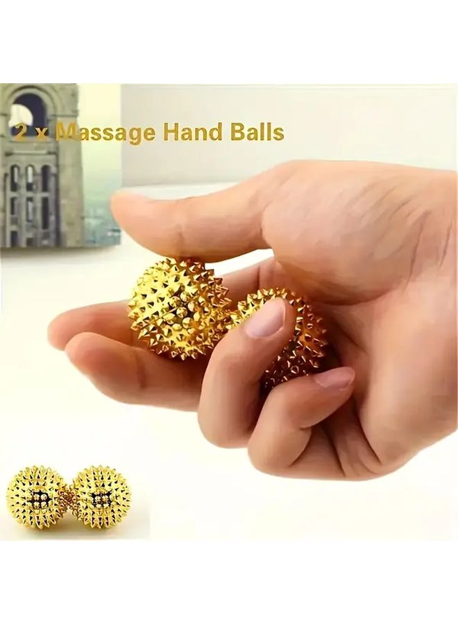 Golden Pair Magnetic Hedgehog Massage Balls Sharp Spikes For Muscle Relaxation And Circulation - Image 1