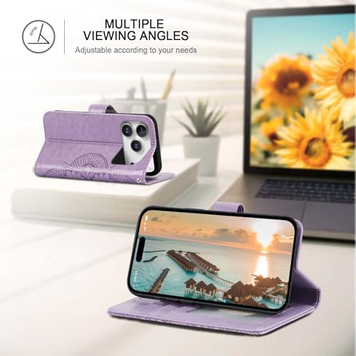 Ateeky Wallet Case for iPhone 17 Pro Max,[RFID Blocking] 3 Card Holder Stand with Credit Card Slot PU Leather Magnetic Protective Flip Cover for iPhone 17 Pro Max (Light Purple) - Image 3