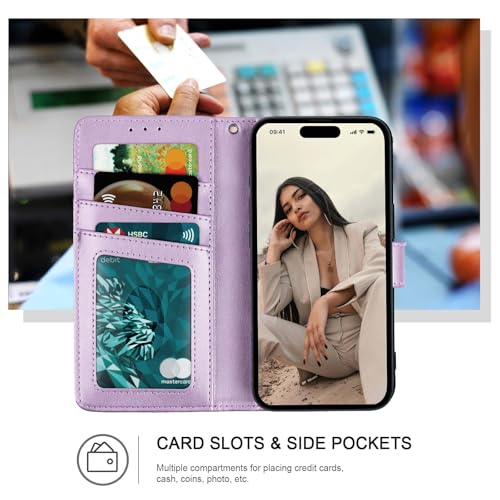 Ateeky Wallet Case for iPhone 17 Pro Max,[RFID Blocking] 3 Card Holder Stand with Credit Card Slot PU Leather Magnetic Protective Flip Cover for iPhone 17 Pro Max (Light Purple) - Image 2