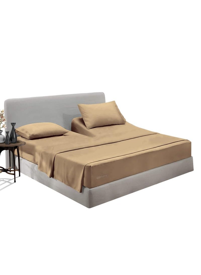 SGI bedding SGI bedding 36"" King Split Top Flex Head Sheet 100% Egyptian Cotton Sheet Set - 600 Thread Count Flex Top Sheet Adjustable Bed - 4 Piece Sheet Set 18"" Deep Pocket Sleep Number Bed - Beige Solid  - Image 1