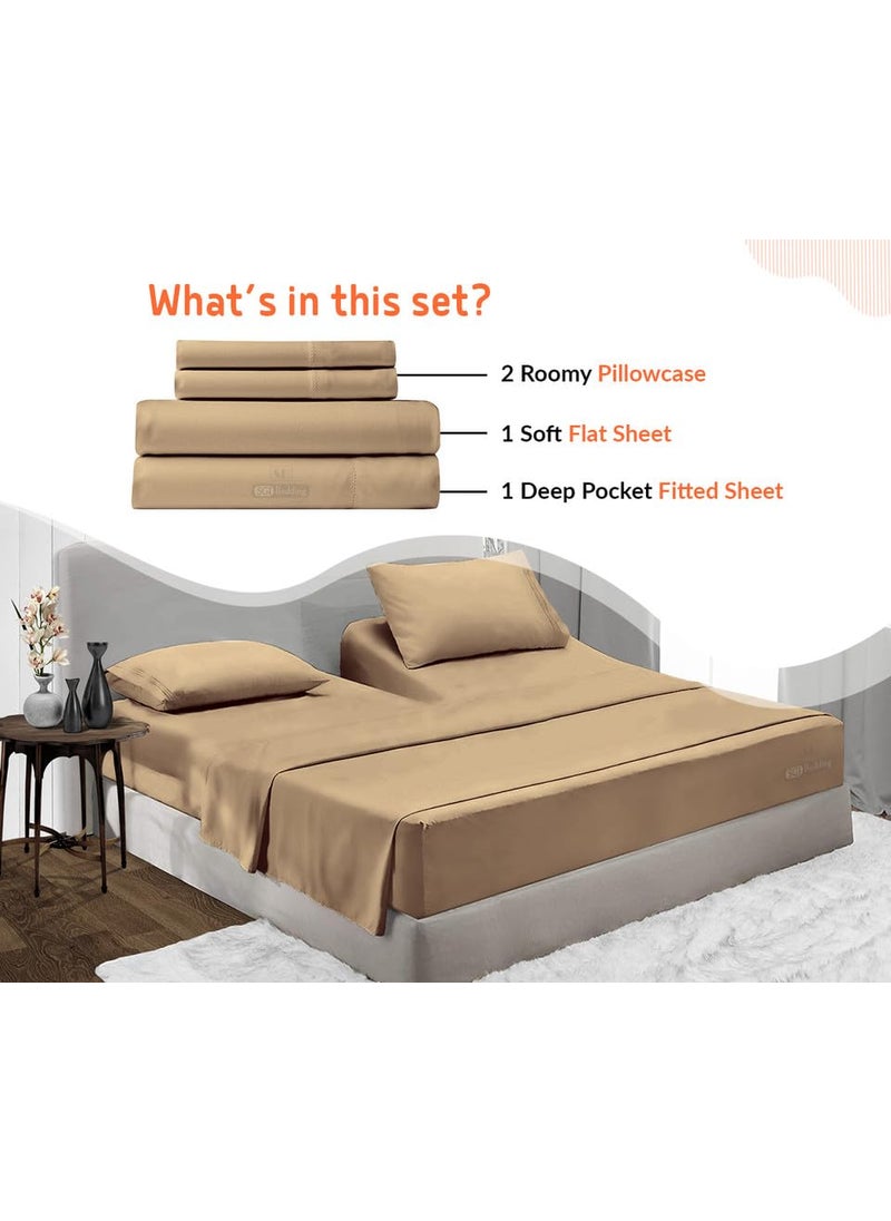 SGI bedding SGI bedding 36"" King Split Top Flex Head Sheet 100% Egyptian Cotton Sheet Set - 600 Thread Count Flex Top Sheet Adjustable Bed - 4 Piece Sheet Set 18"" Deep Pocket Sleep Number Bed - Beige Solid  - Image 2