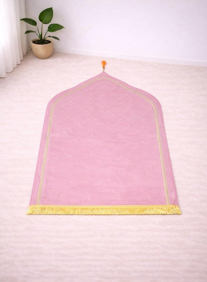 DEESAK Janamaz Prayer Mat – Turkey Soft Velvet Namaz Mat | Premium Aasan for Daily Salah, Janimaz Namaz, Comfortable & Durable Prayer Mat | 44x27 Inch, Laser Cut - Pink - Image 1