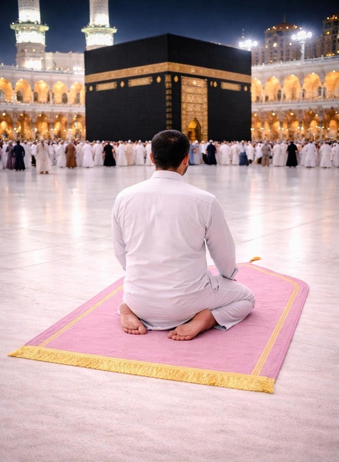 DEESAK Janamaz Prayer Mat – Turkey Soft Velvet Namaz Mat | Premium Aasan for Daily Salah, Janimaz Namaz, Comfortable & Durable Prayer Mat | 44x27 Inch, Laser Cut - Pink - Image 2