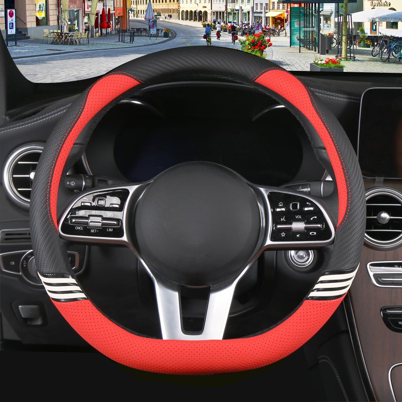 Binsheo Cute Steering Wheel Cover D Shape for Women Men Breathable Universal 15 inchBlack and Red