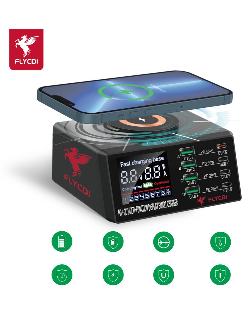 flycdi Charging Station for Multiple Devices 100w 8-Ports Include 6USB+1QC+1PD Ports Fast Charging Station for Apple, Compatible with Various Brands of Mobile Phones, Etc - Image 2