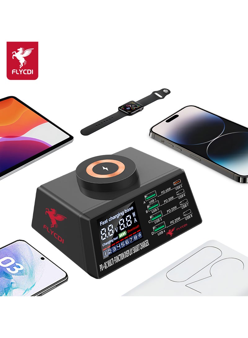flycdi Charging Station for Multiple Devices 100w 8-Ports Include 6USB+1QC+1PD Ports Fast Charging Station for Apple, Compatible with Various Brands of Mobile Phones, Etc - Image 4