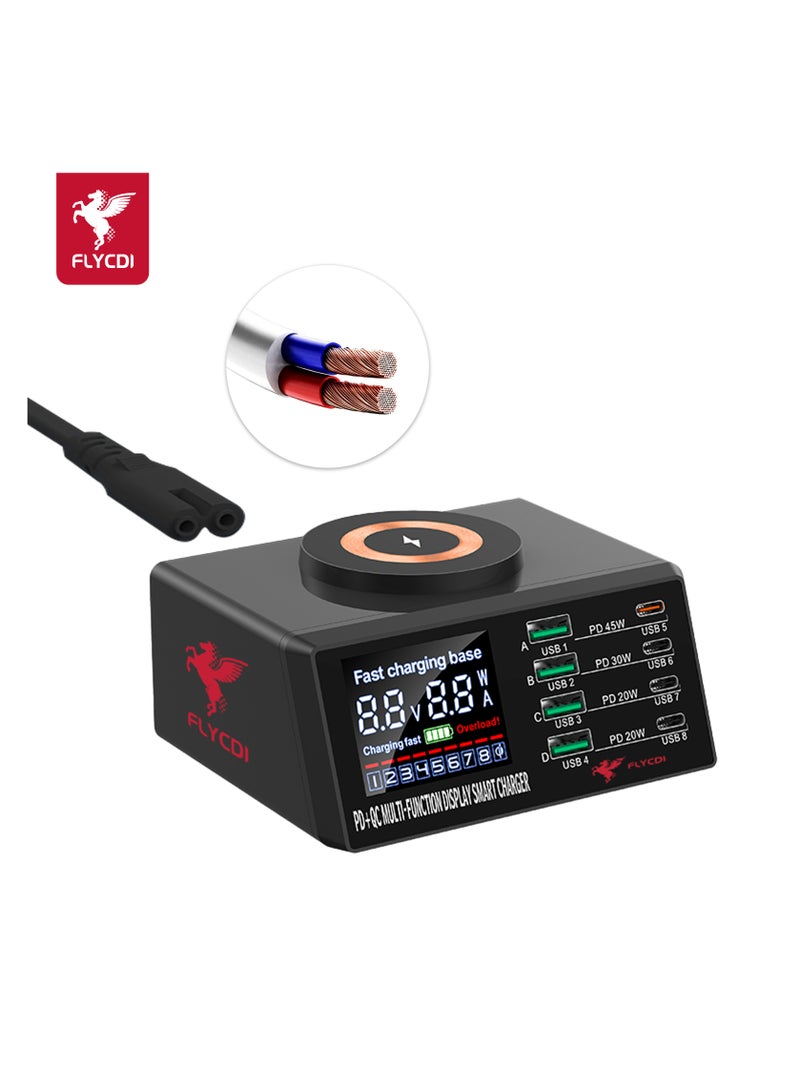 flycdi Charging Station for Multiple Devices 100w 8-Ports Include 6USB+1QC+1PD Ports Fast Charging Station for Apple, Compatible with Various Brands of Mobile Phones, Etc - Image 5