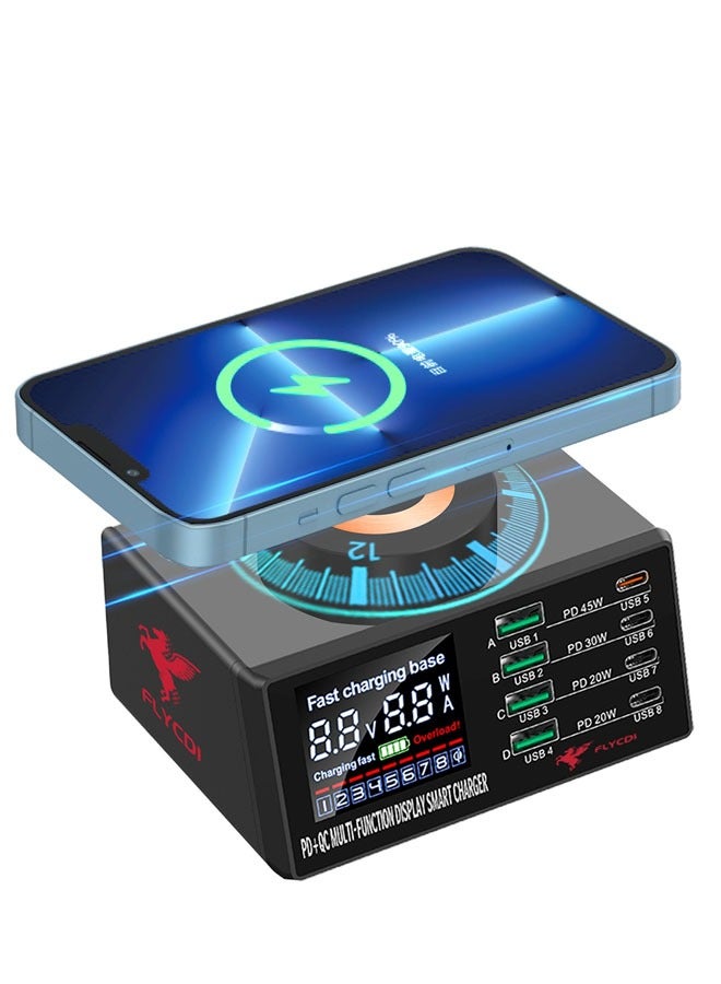 flycdi Charging Station for Multiple Devices 100w 8-Ports Include 6USB+1QC+1PD Ports Fast Charging Station for Apple, Compatible with Various Brands of Mobile Phones, Etc - Image 1