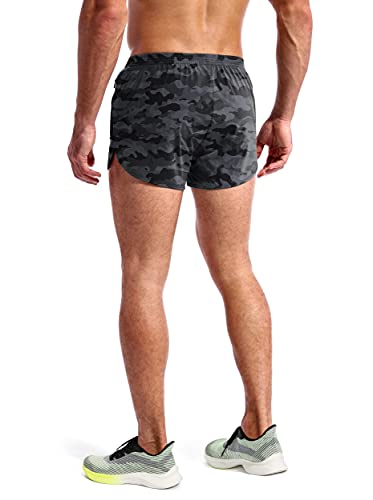 Pudolla Men’s Running Shorts 3 Inch Quick Dry Gym Athletic Workout Shorts for Men with Zipper Pockets(Camo Black Medium) - Image 4