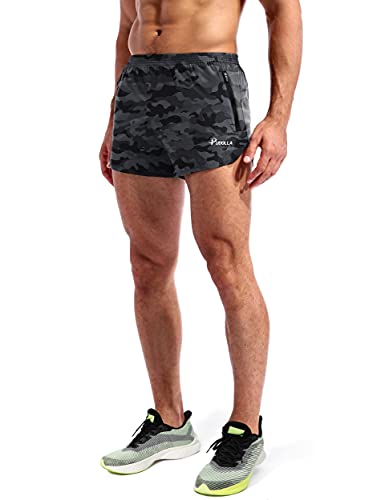 Pudolla Men’s Running Shorts 3 Inch Quick Dry Gym Athletic Workout Shorts for Men with Zipper Pockets(Camo Black Medium) - Image 3