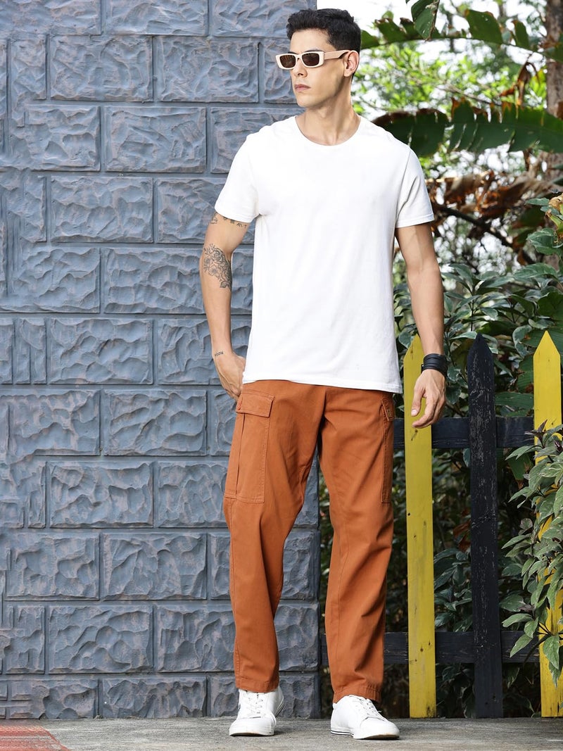 Thomas Scott Men's | Straight Fit | Mid-Rise | 100% Cotton | Solid | Button Closure | 7 Pockets | Woven | Cargo | Trouser (TSB030_Rust_30) - Image 5