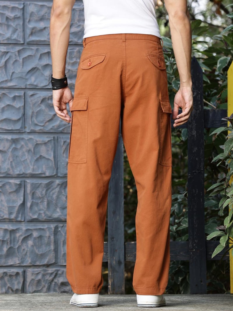 Thomas Scott Men's | Straight Fit | Mid-Rise | 100% Cotton | Solid | Button Closure | 7 Pockets | Woven | Cargo | Trouser (TSB030_Rust_30) - Image 4