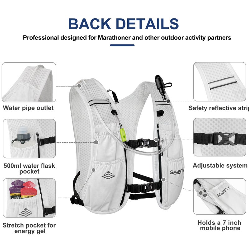Semsty Hydration Vest 5L,Running Vest Pack with 1.5L Water Bladder,Lightweight Water Backpack for Hiking Running Cycling - Image 3