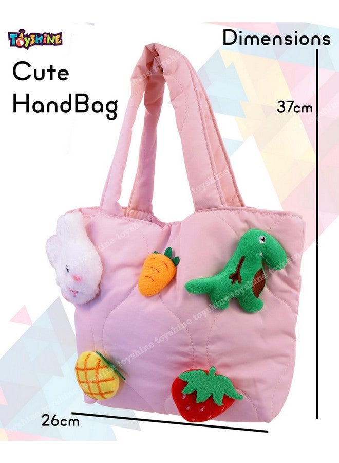 Toyshine Toyshine Soft Plush Cartoon Tote Bag, Girls Handbag for Travel and Multi-Purpose for Bday Party Supplies - Pink - Image 5