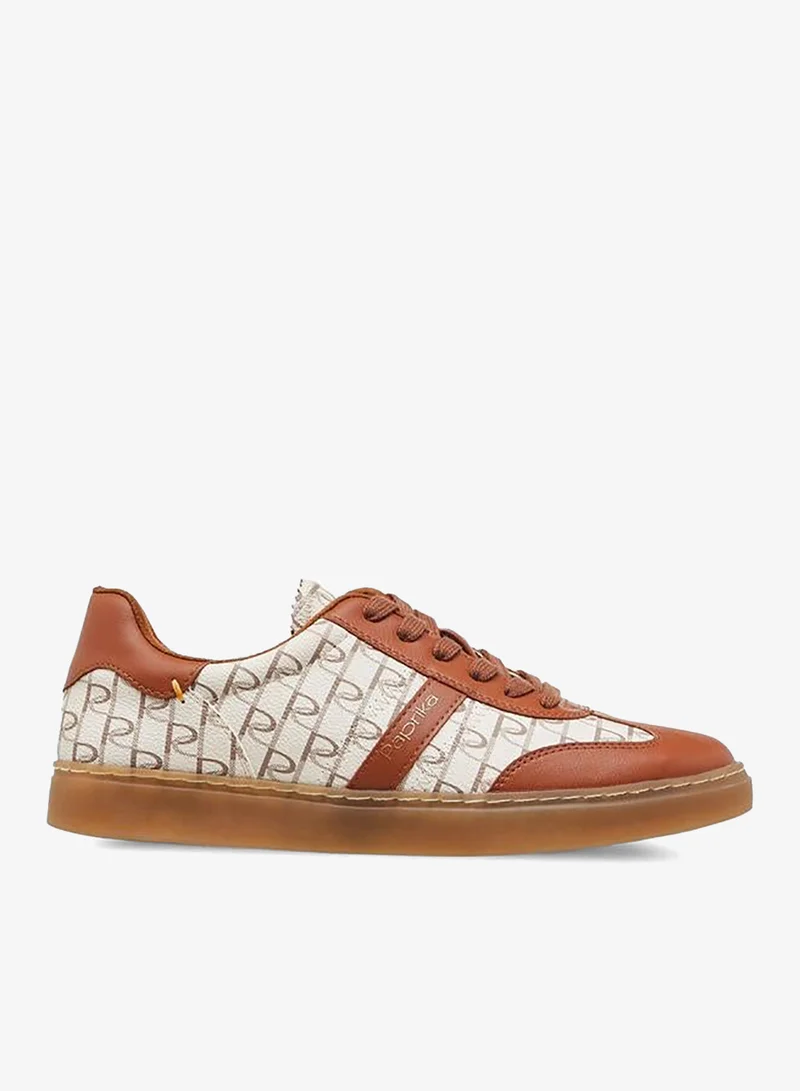 Paprika BEIGE Monogram Print Lace-Up Sneakers for Women | Best Price UAE