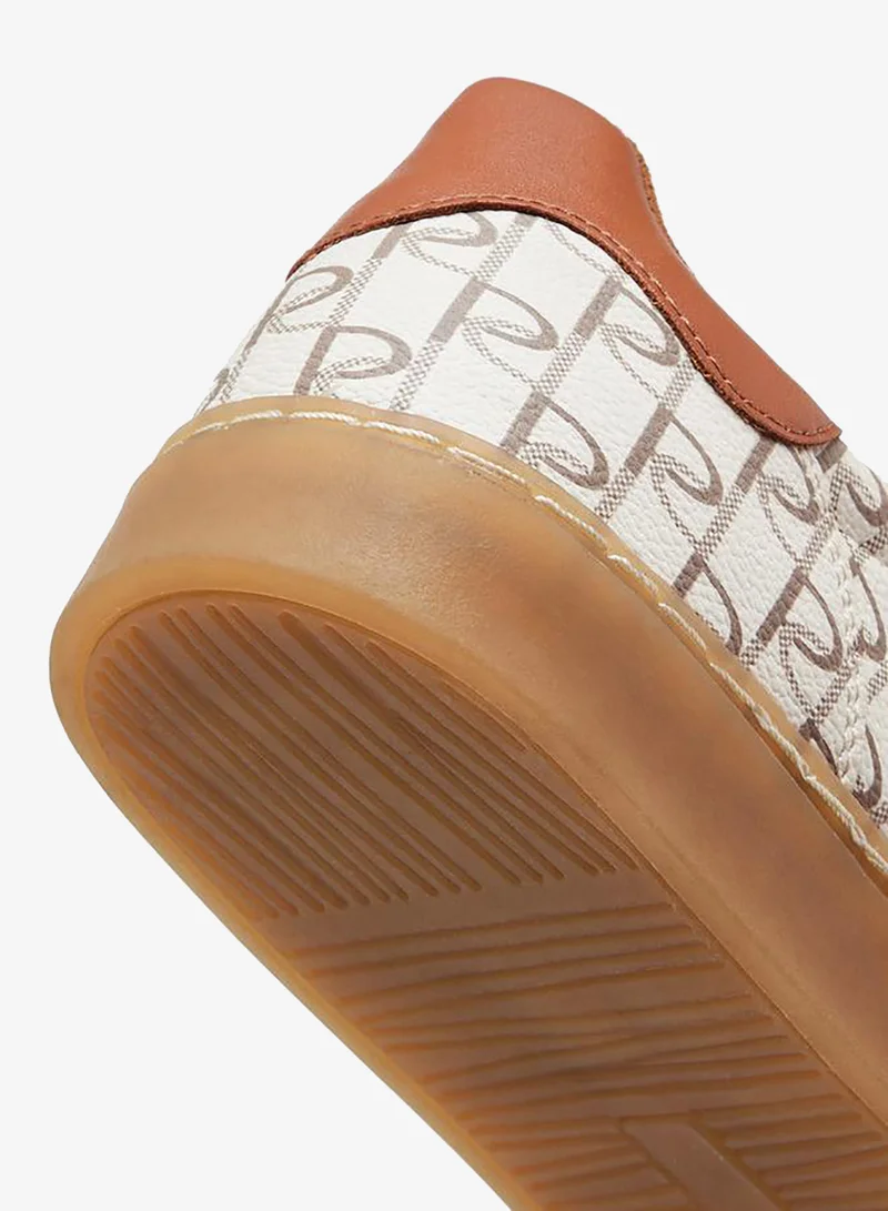 Paprika BEIGE Monogram Print Lace-Up Sneakers for Women | Best Price UAE