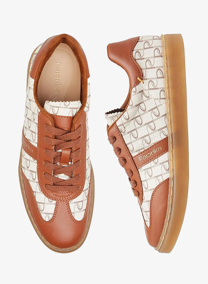 Paprika Monogram Print Lace-Up Sneakers