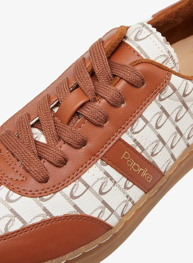 Paprika BEIGE Monogram Print Lace-Up Sneakers for Women | Best Price UAE