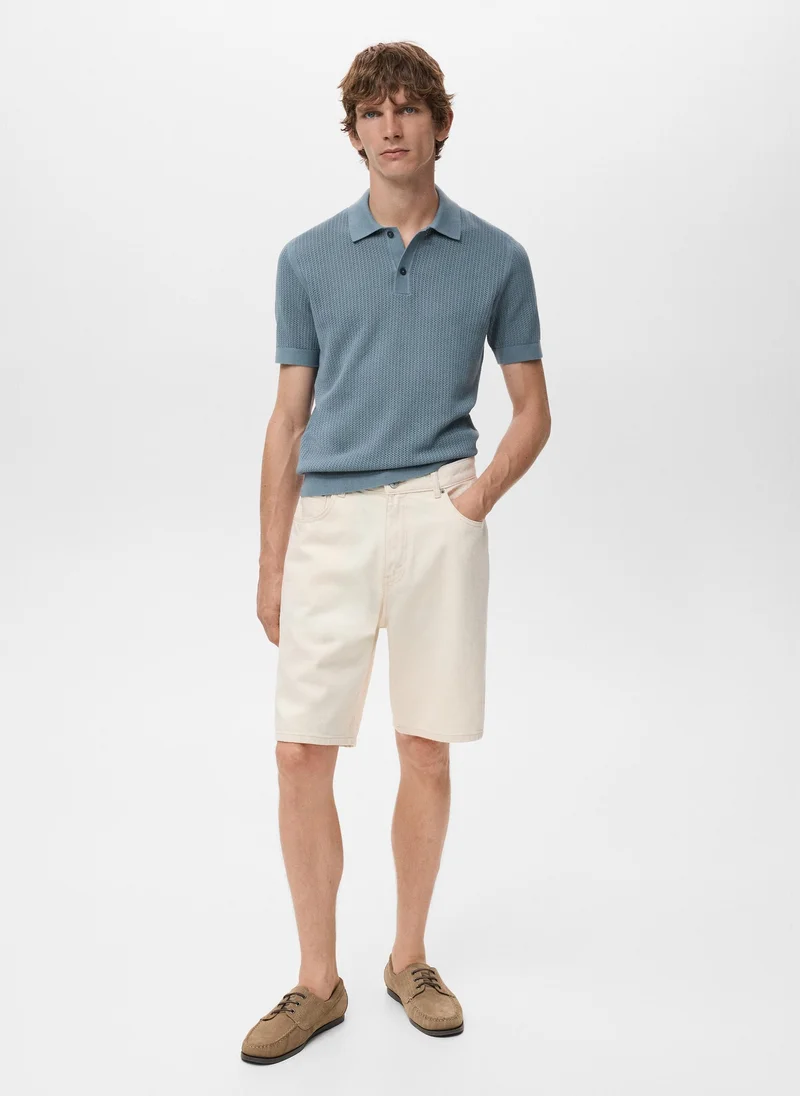 Mango Man  Openwork knitted cotton polo shirt for Men | Best Price UAE