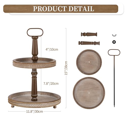Hanobe Two Tiered Tray Stand: Thanksgiving 2 Tier Decorative Trays for Coffee Table Decor - Round Boho Display Stands for Christmas Home Living Room Kitchen Centerpieces, Vintage - Image 4