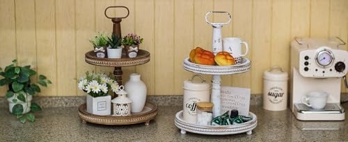 Hanobe Two Tiered Tray Stand: Thanksgiving 2 Tier Decorative Trays for Coffee Table Decor - Round Boho Display Stands for Christmas Home Living Room Kitchen Centerpieces, Vintage - Image 5