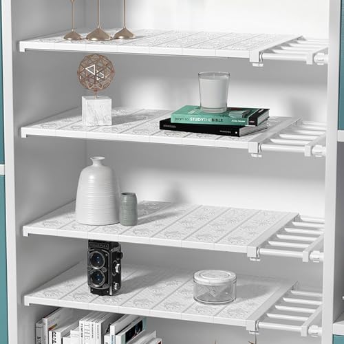 Clefairy 1PSC Expandable Closet Shelf, Adjustable Storage Rack for Wardrobe, Expandable Separator, Closet Tension for Wardrobe Cupboard Kitchen Bathroom Cabinet, No Nail, Extended to (38-60 cm) - Image 1