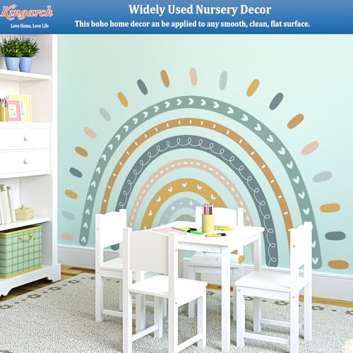 Kingarch Large Cute Rainbow Wall Decals, Boho Sun Peel and Stick Fabric Nursery Wall Decor, Removable Home Room Wall Decor Murals Stickers for Kids Girls Toddler Bedroom Living Room Playroom - Image 4