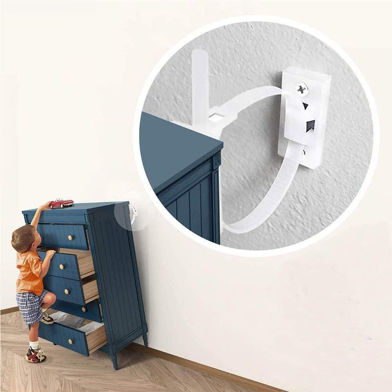 Vobulafy Vobulafy Furniture Straps (10packs), Baby Proofing Anti-Tip Furniture Anchor Straps kit, Falling Furniture Prevention Device, Safety Furniture Wall Anchors for Baby Proofing & Pet Protecting,White  - Image 1