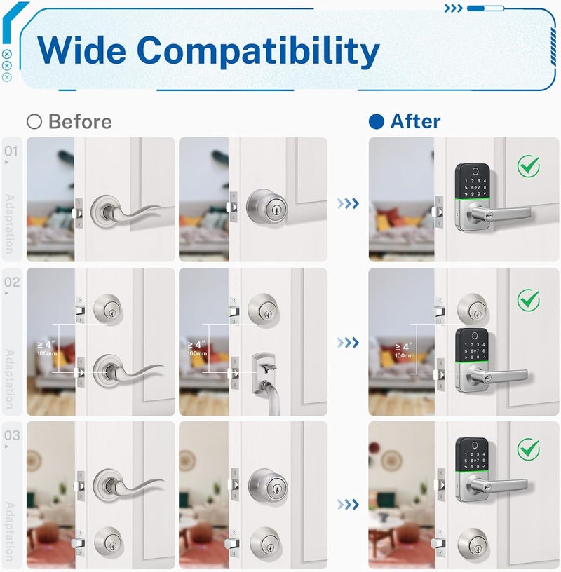 KUCACCI Keypad Smart Door Lock with Handle: Keyless Entry Door Lock - Smart Lock for Front Door - Electronic Door Lock with Keypad for Exterior Door - Deadbolt Lever Alternative - Easy Installation - Image 5