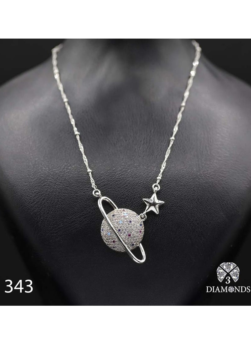 3Diamonds - High-Quality Platinum-Plated Planet Necklace – Silver Color, Durable, Elegant, Perfect for Special Occasions, Great Gift for Women - Image 1