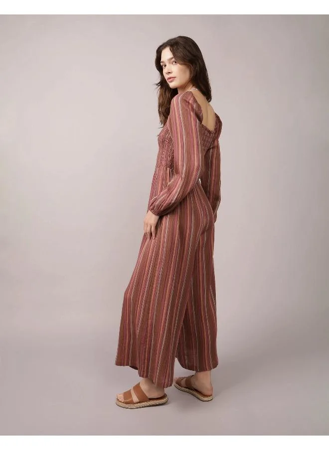 American Eagle AE Puff Sleeve Smocked Jumpsuit