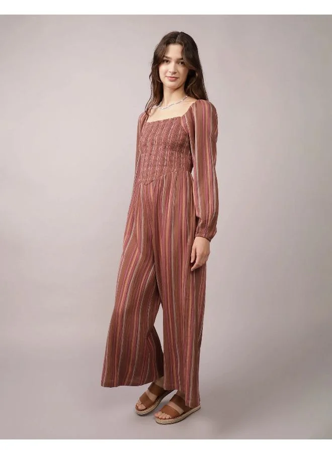 American Eagle AE Puff Sleeve Smocked Jumpsuit