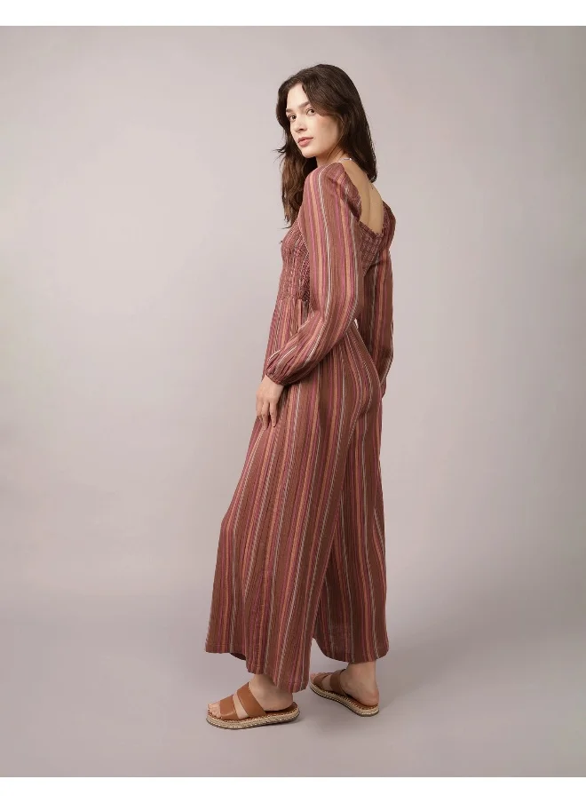 American Eagle AE Puff Sleeve Smocked Jumpsuit