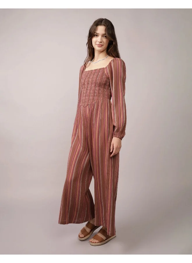American Eagle AE Puff Sleeve Smocked Jumpsuit