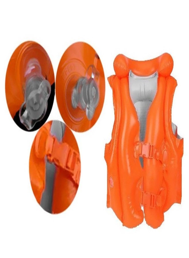 VWretails Inflatable Swim Vest for Kids - Adjustable Safety Jacket with Dual Buckles for Pool, Beach, and Water Training - Lightweight, Durable & Easy to Inflate - Orange - Image 2