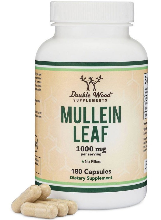 Double Wood Supplements كبسولات أوراق المولين 10,000 ملغ، 180 كبسولة آمنة للنباتيين بدون مواد حشو لصحة الرئتين والجهاز التنفسي من دابل وود - Image 1