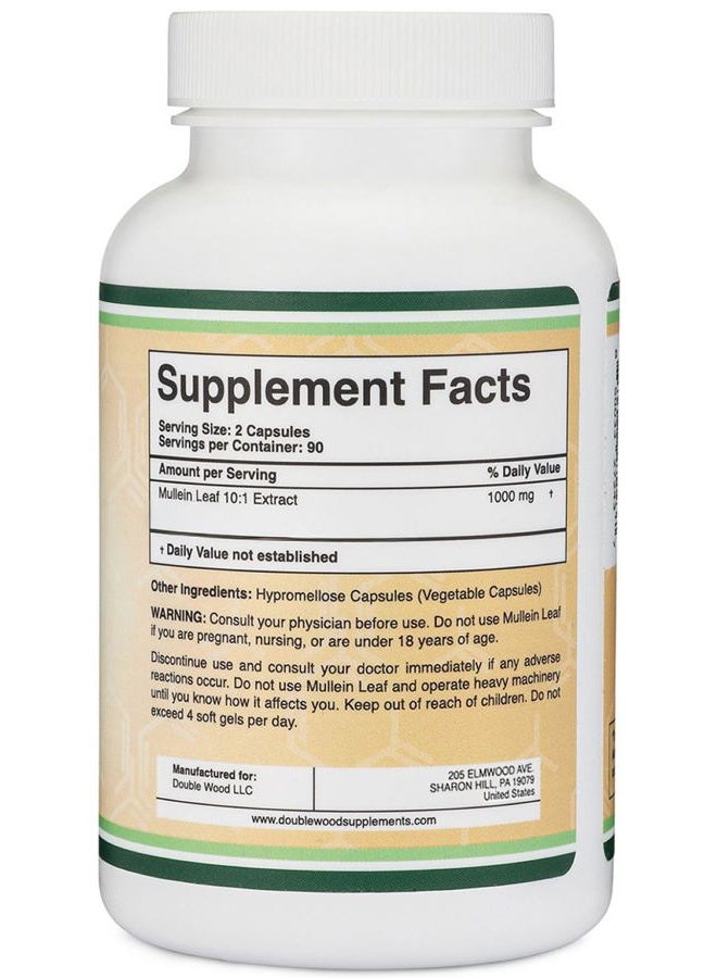 Double Wood Supplements كبسولات أوراق المولين 10,000 ملغ، 180 كبسولة آمنة للنباتيين بدون مواد حشو لصحة الرئتين والجهاز التنفسي من دابل وود - Image 4