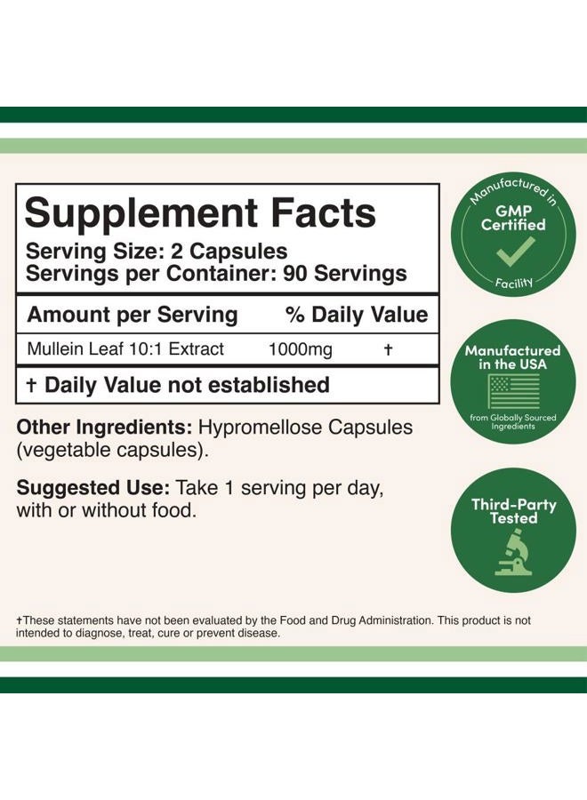 Double Wood Supplements كبسولات أوراق المولين 10,000 ملغ، 180 كبسولة آمنة للنباتيين بدون مواد حشو لصحة الرئتين والجهاز التنفسي من دابل وود - Image 2