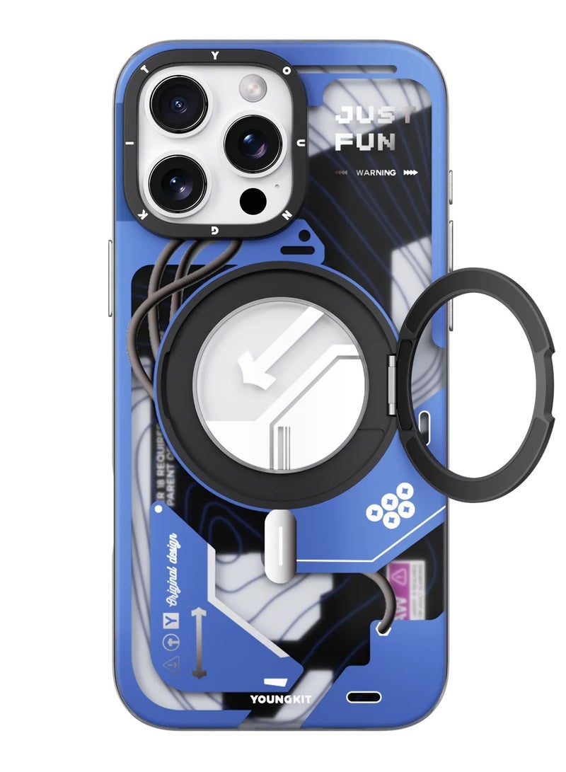 YOUNG KIT Cyberpunk 360° Rotation Ring Stand Case For iPhone 16 Pro - Image 1