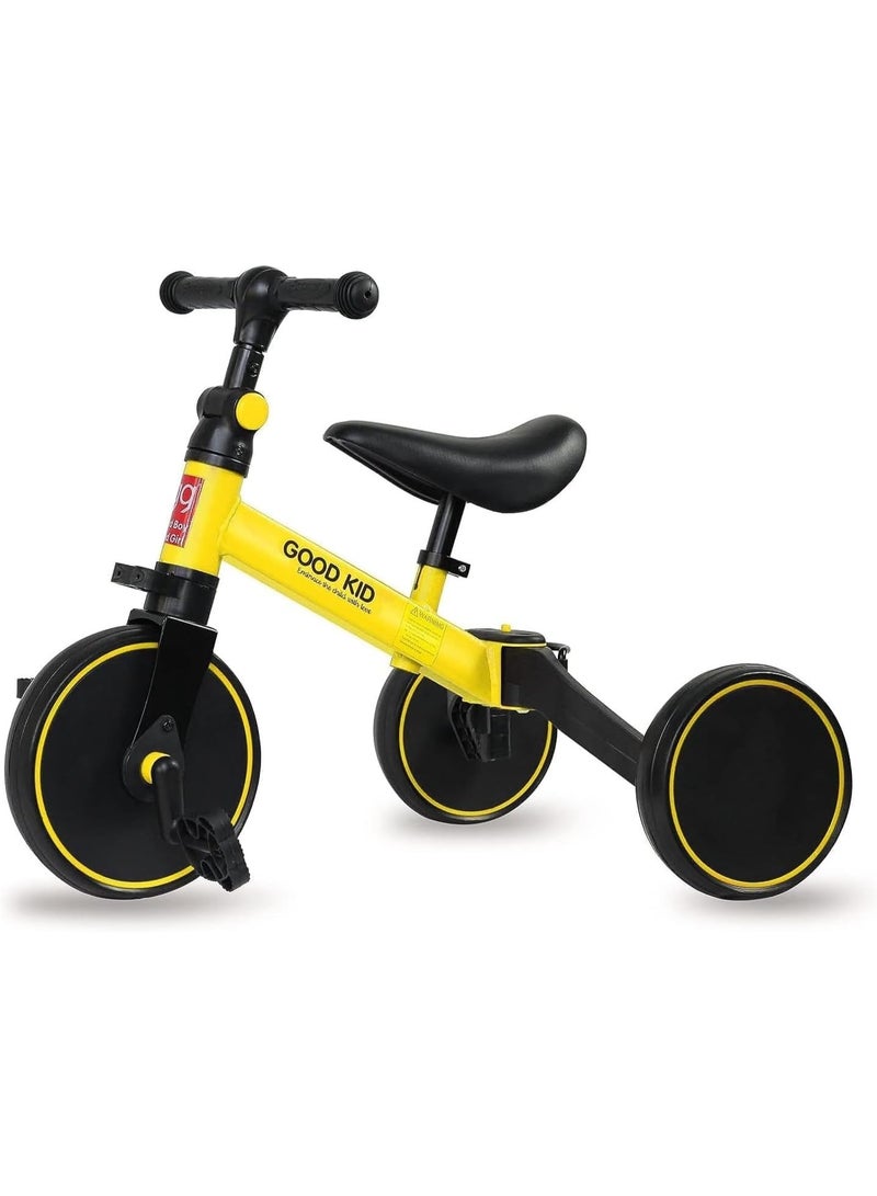 ELTRAZONE 4-in-1 Kids Balance Bike & Tricycle for 1-4 Years | Toddler Ride-On Toy with Adjustable Seat & Pedals | Indoor Outdoor Baby Trike for Boys & Girls | Perfect First Birthday Gift (Yellow) - Image 1