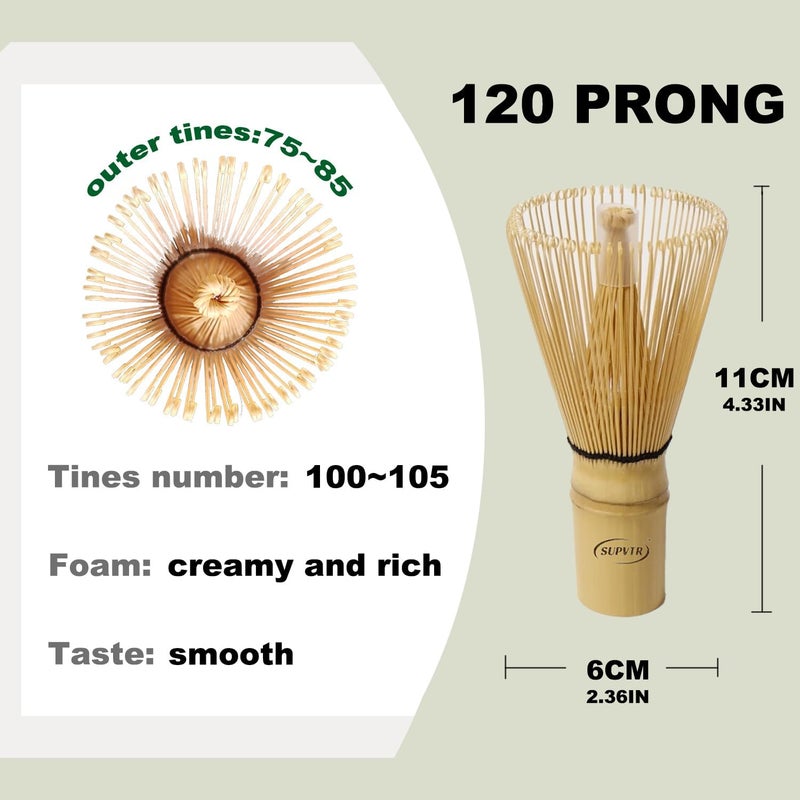 supvtr Premium Bamboo Matcha Whisk 120-Prong – Matcha preparation - Making Smooth and Frothy texture – Perfect for Daily Use, Travel, and Gift Giving - Matcha Tea Brush - Matcha whisk set - Image 4