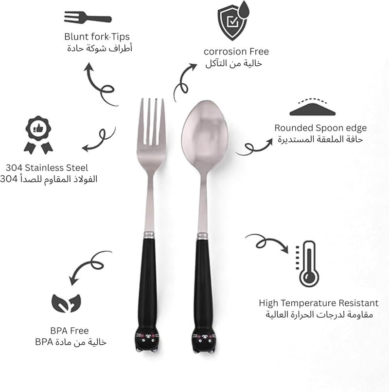 BrainGiggles 4-Piece Stainless Steel BPA Free Kids Cutlery Set with Case – Includes Spoon, Fork and Case for Lunch Box, Picnic and Travel | Children Tableware with Portable Case (Black) - Image 2