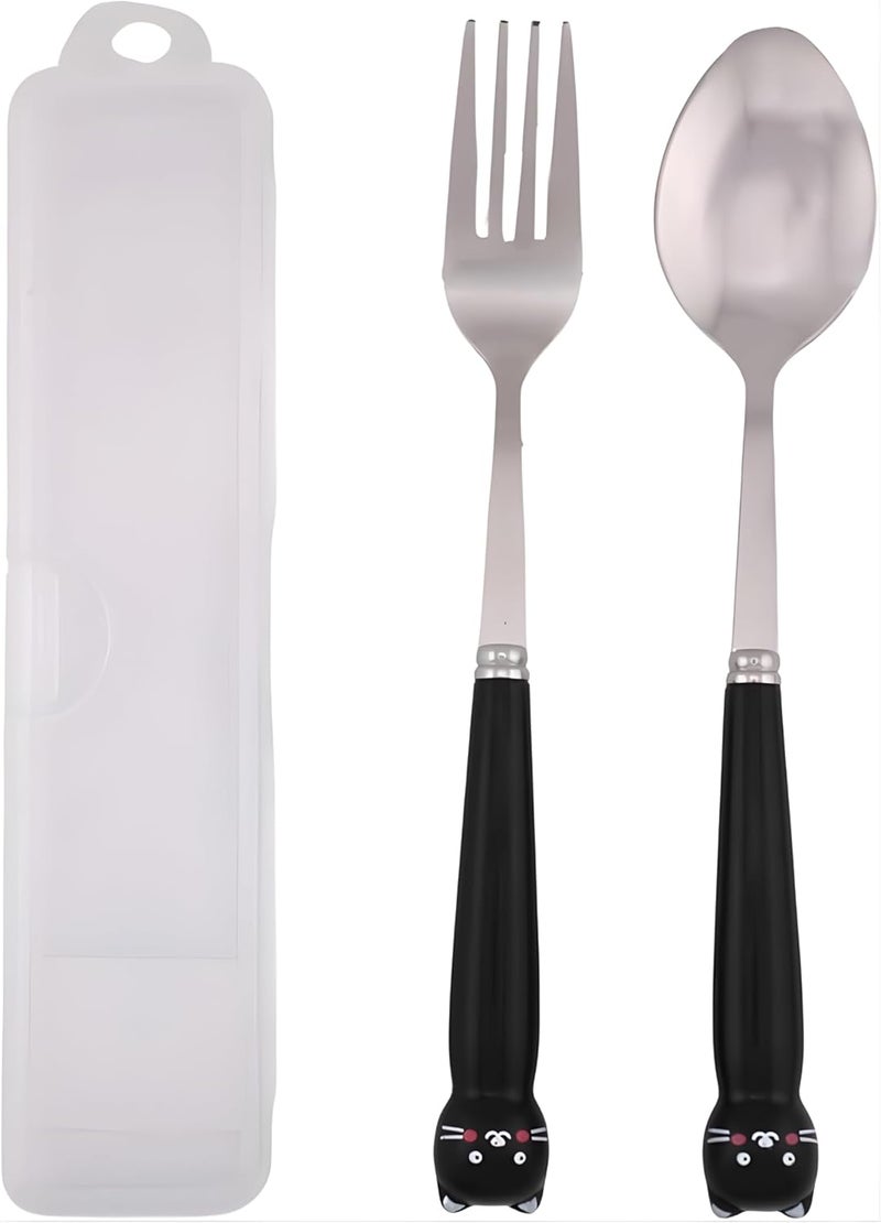 BrainGiggles 4-Piece Stainless Steel BPA Free Kids Cutlery Set with Case – Includes Spoon, Fork and Case for Lunch Box, Picnic and Travel | Children Tableware with Portable Case (Black) - Image 1