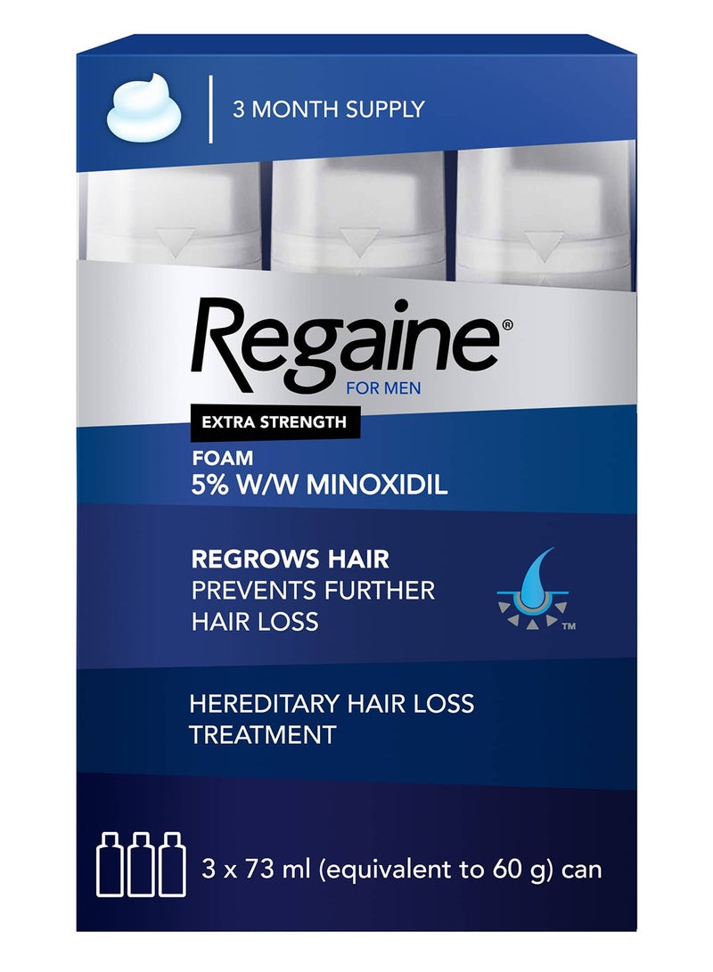 Regaine Men 5% Minoxidil Extra Strength Topical Hair Regrowth Foam 73Ml, Pack Of 3'S  - Image 1