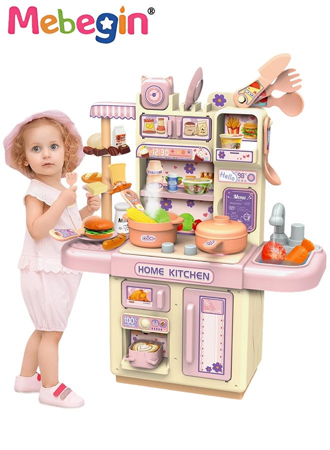 MEBEGIN Pretend Kitchen Toy Set with Rich Accessories, Kitchen Play Set Toy with Realistic Light, Sound and Steam Simulation, Creative Kitchen Cooking Playset Toys, Ideal Gift for Kids, 30*13.5*36cm - Image 1