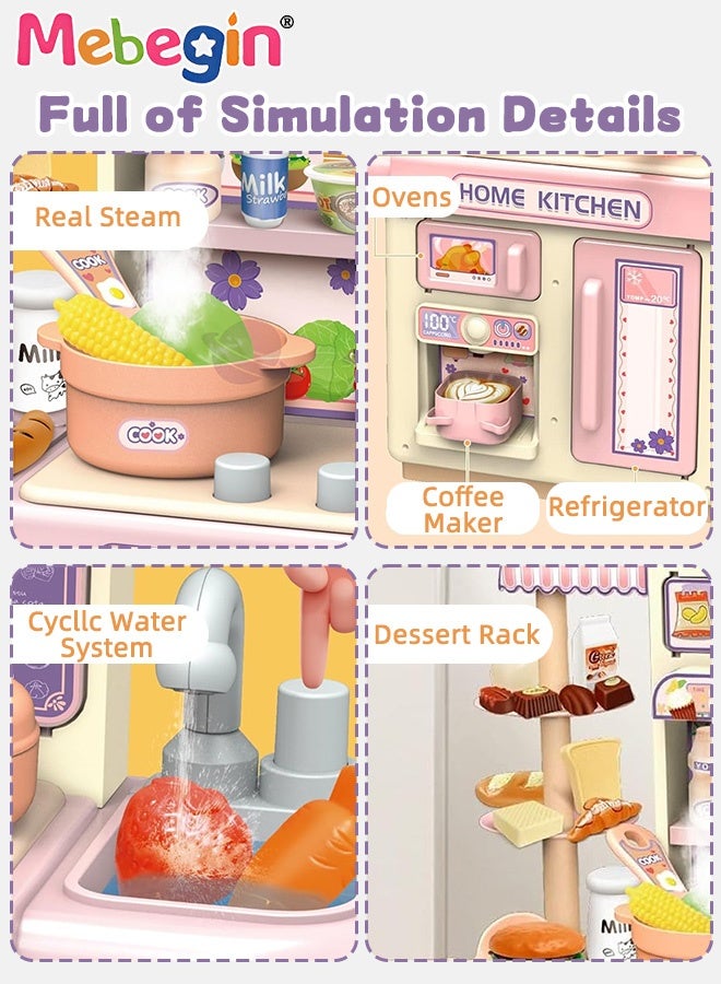 MEBEGIN Pretend Kitchen Toy Set with Rich Accessories, Kitchen Play Set Toy with Realistic Light, Sound and Steam Simulation, Creative Kitchen Cooking Playset Toys, Ideal Gift for Kids, 30*13.5*36cm - Image 4