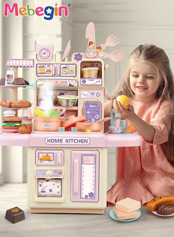 MEBEGIN Pretend Kitchen Toy Set with Rich Accessories, Kitchen Play Set Toy with Realistic Light, Sound and Steam Simulation, Creative Kitchen Cooking Playset Toys, Ideal Gift for Kids, 30*13.5*36cm - Image 2